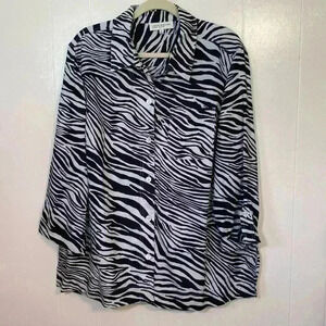 Jones New York Zebra Print 100% Linen 3/4 Sleeve Shirt Tunic Plus Size 2X.